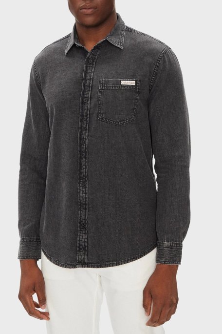 Calvin Klein % 100 Pamuk Regular Fit Uzun Kollu Kot LV040BM733KQB Erkek Gömlek LV040BM733 KQB SİYAH - Calvin Klein