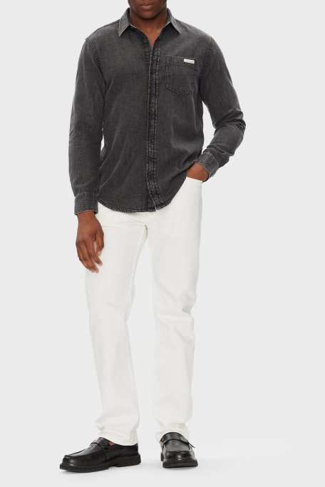 Calvin Klein % 100 Pamuk Regular Fit Uzun Kollu Kot LV040BM733KQB Erkek Gömlek LV040BM733 KQB SİYAH - Calvin Klein (1)