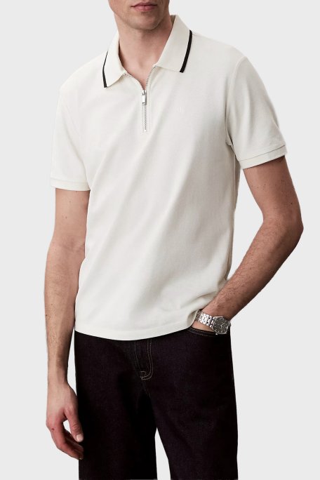 Calvin Klein % 100 Pamuk Regular Fit Yarım Fermuarlı LV04LF214GYAS Erkek Polo LV04LF214G YAS KREM - Calvin Klein