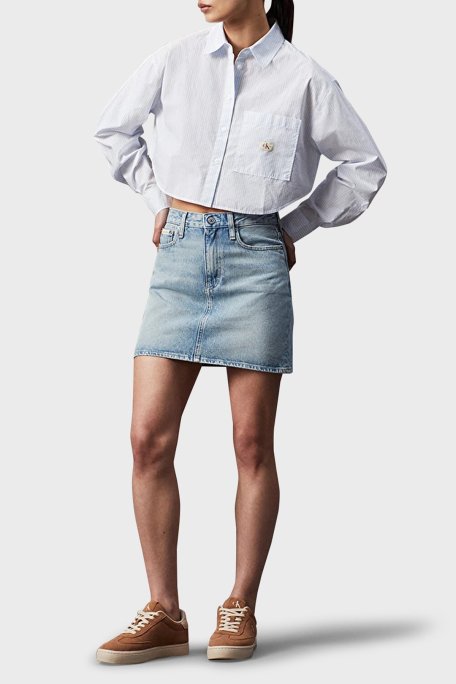 Calvin Klein % 100 Pamuk Regular Fit Yüksek Bel Mini Kot J20J2245341AA Bayan Etek J20J224534 1AA AÇIK MAVİ - Calvin Klein