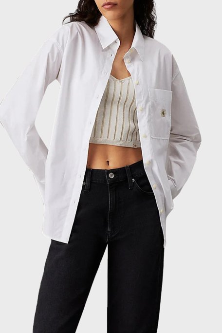 Calvin Klein % 100 Pamuk Relaxed Fit J20J224436YAF Bayan Gömlek J20J224436 YAF BEYAZ - Calvin Klein