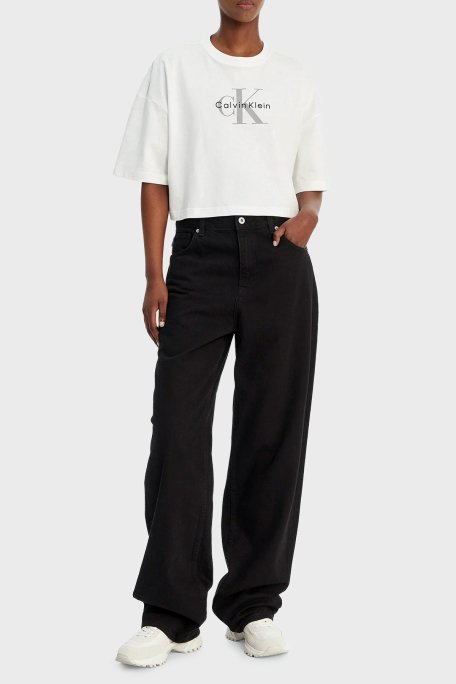 Calvin Klein % 100 Pamuk Relaxed Fit Logolu Bisiklet Yaka LV047F828GYAF Bayan T Shirt LV047F828G YAF BEYAZ - Calvin Klein (1)