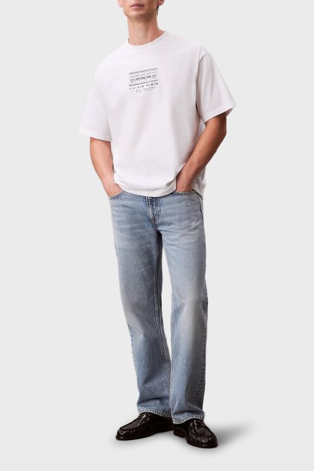 Calvin Klein % 100 Pamuk Relaxed Fit Logolu Bisiklet Yaka LV04RF823GYAF Erkek T Shirt LV04RF823G YAF BEYAZ - Calvin Klein (1)