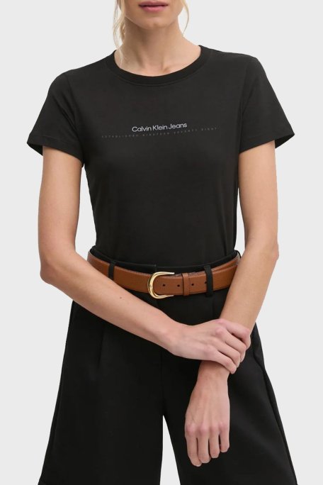 Calvin Klein % 100 Pamuk Slim Fit Bisiklet Yaka J20J224990BEH Bayan T Shirt J20J224990 BEH SİYAH - Calvin Klein