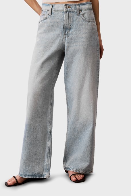 Calvin Klein % 100 Pamuk Wide Leg Fit Normal Bel Jeans LV047F663G1XO Bayan Kot Pantolon LV047F663G 1XO MAVİ - Calvin Klein