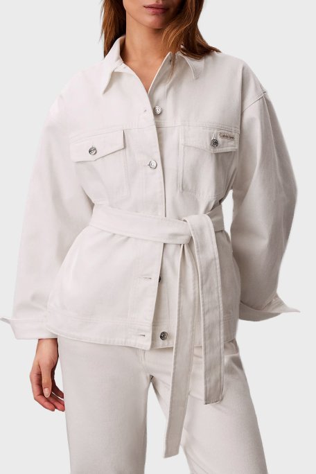 Calvin Klein % 100 Pamuklu Regular Fit Klasik Yaka LV047F759G ASN Bayan Kot Ceket LV047F759G ASN BEYAZ - Calvin Klein