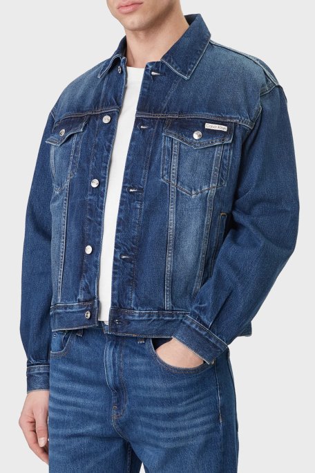 Calvin Klein % 100 Pamuklu Regular Fit Klasik Yaka LV04RF705GPTT Erkek Kot Ceket LV04RF705G PTT LACİVERT - Calvin Klein