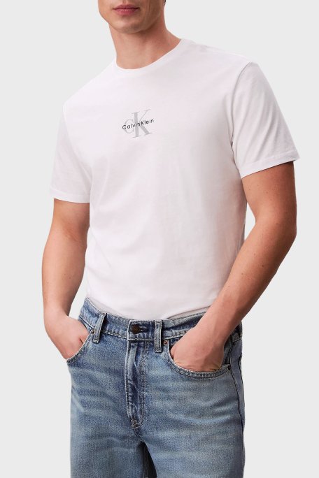 Calvin Klein % 100 Pamuklu Regular Fit Logolu Bisiklet Yaka Erkek T Shirt LV04RB866G YAF BEYAZ - Calvin Klein