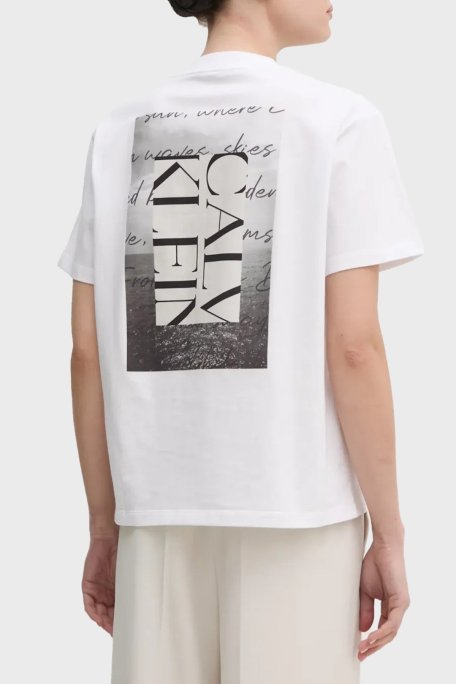 Calvin Klein Baskılı % 100 Pamuk Comfort Fit Bisiklet Yaka J20J225261YAA Bayan T Shirt J20J225261 YAA BEYAZ - Calvin Klein