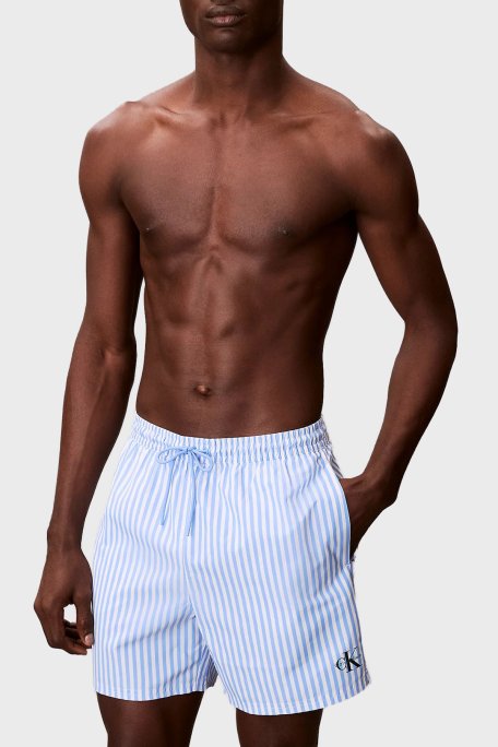 Calvin Klein Çizgili Bağlamalı LV00N61045SNE Erkek Mayo Short LV00N61045 SNE MAVİ BEYAZ - Calvin Klein