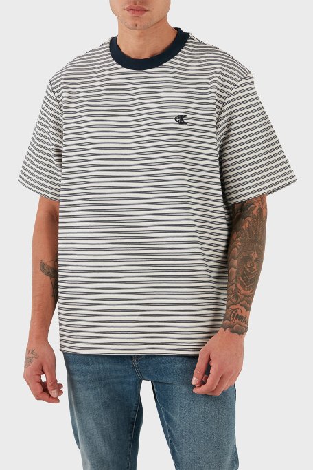 Calvin Klein Çizgili Pamuklu Regular Fit Bisiklet Yaka LV04LD204G67U Erkek T Shirt LV04LD204G 67U BEYAZ - Calvin Klein