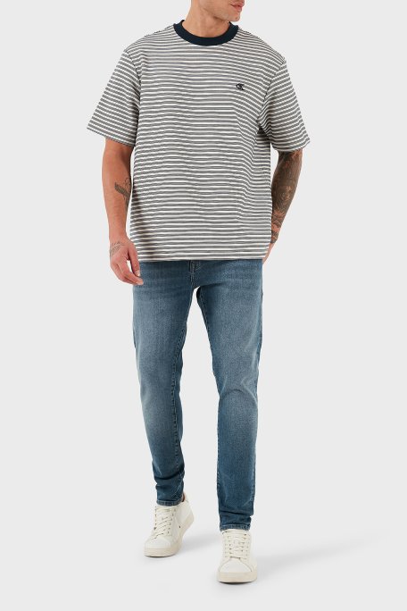 Calvin Klein Çizgili Pamuklu Regular Fit Bisiklet Yaka LV04LD204G67U Erkek T Shirt LV04LD204G 67U BEYAZ - Calvin Klein (1)