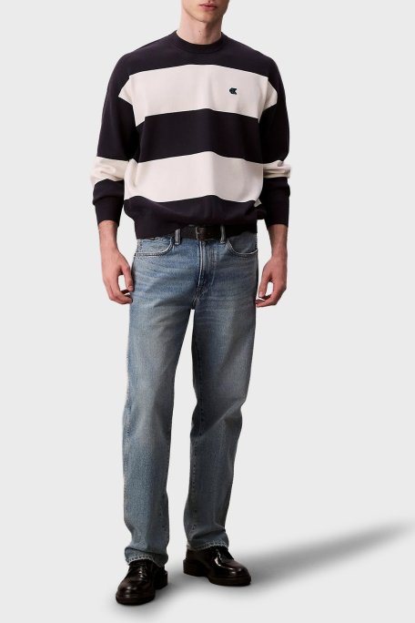 Calvin Klein Çizgili Relaxed Fit Bisiklet Yaka LV04RC304GCHW Erkek Kazak LV04RC304G CHW LACİVERT-BEYAZ - Calvin Klein (1)