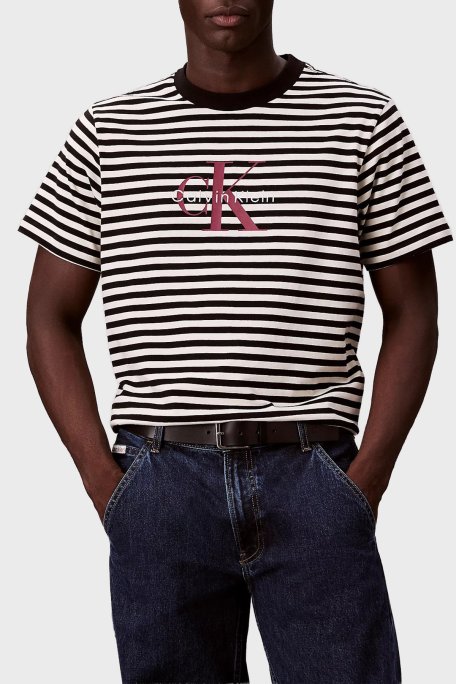 Calvin Klein Çizgili Relaxed Fit Bisiklet Yaka LV04RD204GUB1 Erkek T Shirt LV04RD204G UB1 SİYAH - Calvin Klein