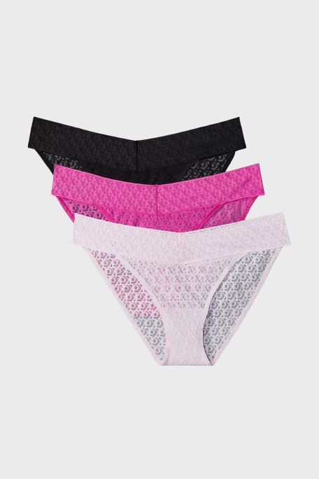 Calvin Klein Dantelli Düşük Bel 3 Pack Külot LV00QD5305FBS Bayan 3 Lü Külot LV00QD5305 FBS SİYAH PEMBE FUŞYA - Calvin Klein