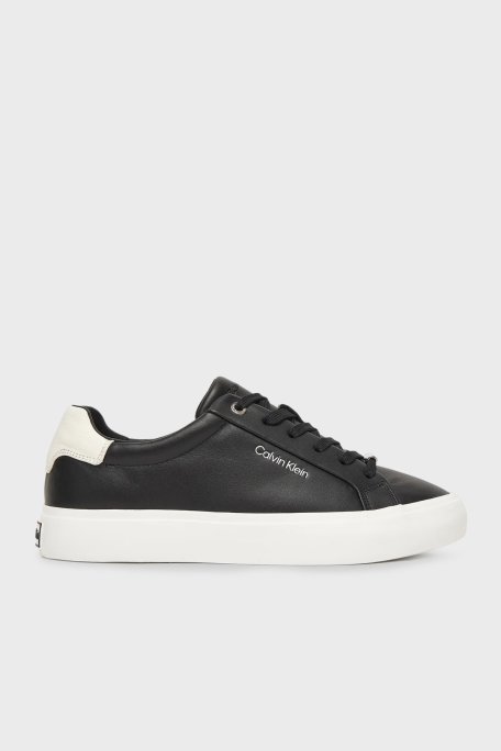 Calvin Klein Deri Logolu Bağcıklı Sneaker HW0HW027470GK Bayan Ayakkabı HW0HW02747 0GK SİYAH - Calvin Klein