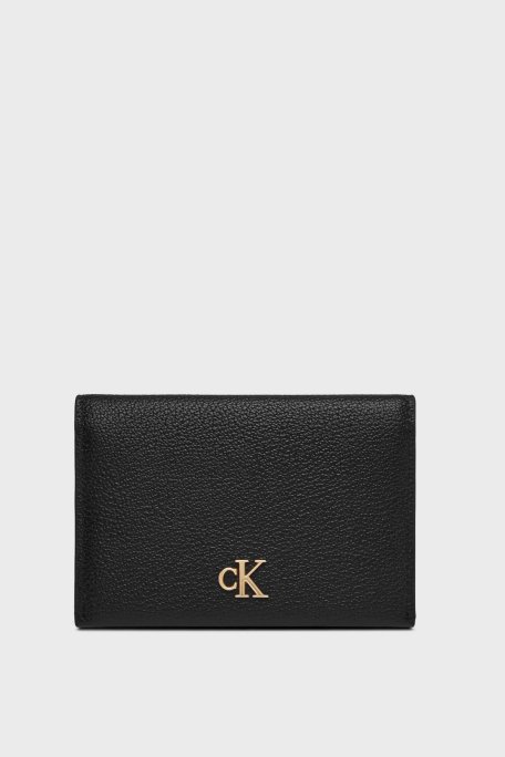 Calvin Klein Deri Logolu Çıtçıt Düğmeli LV04F1063GUB1 Bayan Kartlık LV04F1063G UB1 SİYAH - Calvin Klein