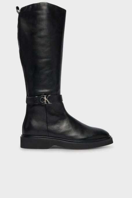 Calvin Klein Deri Logolu Fermuarlı HW0HW02665BEH Bayan Çizme HW0HW02665 BEH SİYAH - Calvin Klein