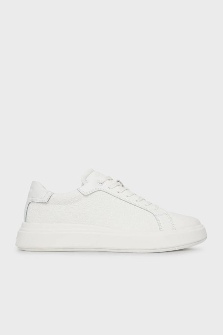 Calvin Klein Deri Logolu Kalın Taban Sneaker HM0HM019700K4 Erkek Ayakkabı HM0HM01970 0K4 BEYAZ - Calvin Klein