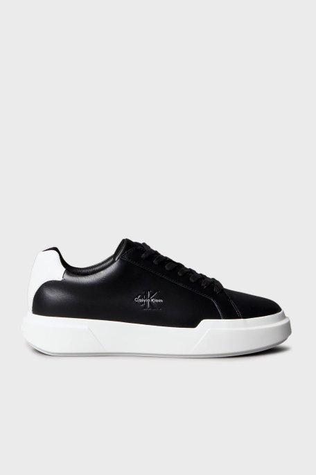 Calvin Klein Deri Logolu Kalın Taban Sneaker YM0YM013440GM Erkek Ayakkabı YM0YM01344 0GM SİYAH-BEYAZ - Calvin Klein
