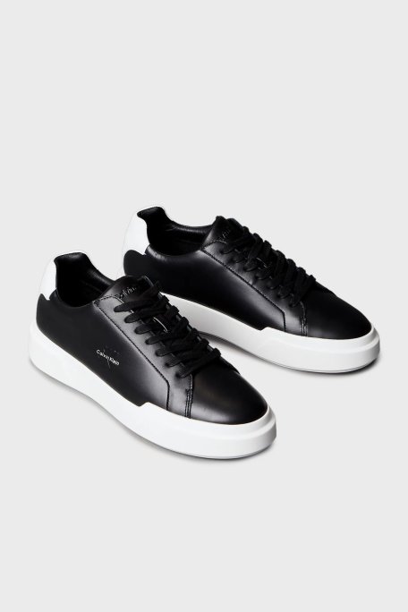 Calvin Klein Deri Logolu Kalın Taban Sneaker YM0YM013440GM Erkek Ayakkabı YM0YM01344 0GM SİYAH-BEYAZ - Calvin Klein (1)
