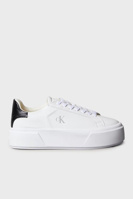 Calvin Klein Deri Logolu Platform Sneaker YW0YW0192801W Bayan Ayakkabı YW0YW01928 01W BEYAZ-SİYAH - Calvin Klein