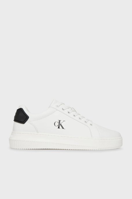 Calvin Klein Deri Logolu Sneaker YM0YM0129601W Erkek Ayakkabı YM0YM01296 01W BEYAZ-SİYAH - Calvin Klein