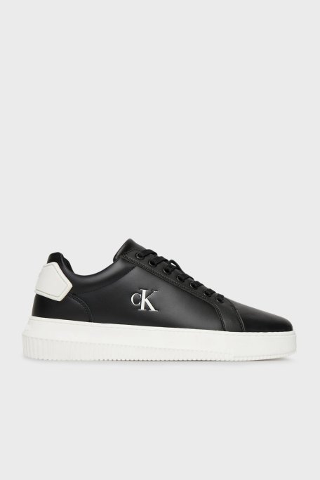Calvin Klein Deri Logolu Sneaker YM0YM012960GM Erkek Ayakkabı YM0YM01296 0GM SİYAH-BEYAZ - Calvin Klein