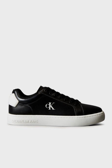 Calvin Klein Deri Logolu Sneaker YM0YM012970GM Erkek Ayakkabı YM0YM01297 0GM SİYAH-BEYAZ - Calvin Klein