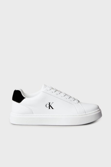 Calvin Klein Deri Logolu Sneaker YM0YM0143501W Erkek Ayakkabı YM0YM01435 01W BEYAZ-SİYAH - Calvin Klein