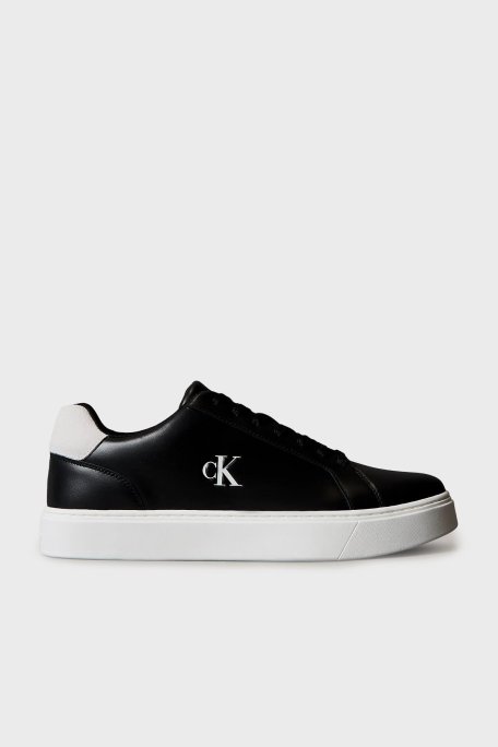 Calvin Klein Deri Logolu Sneaker YM0YM014350GM Erkek Ayakkabı YM0YM01435 0GM SİYAH-BEYAZ - Calvin Klein