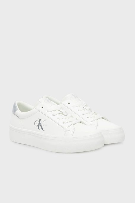 Calvin Klein Deri Logolu Sneaker YW0YW0187702R Bayan Ayakkabı YW0YW01877 02R BEYAZ-GÜMÜŞ - Calvin Klein (1)
