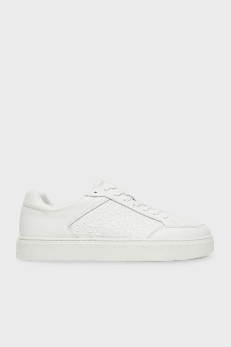 Calvin Klein Deri Monogram Logo Baskılı Sneaker HM0HM018990K4 Erkek Ayakkabı HM0HM01899 0K4 BEYAZ - Calvin Klein
