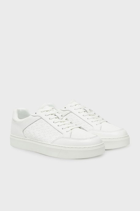 Calvin Klein Deri Monogram Logo Baskılı Sneaker HM0HM018990K4 Erkek Ayakkabı HM0HM01899 0K4 BEYAZ - Calvin Klein (1)