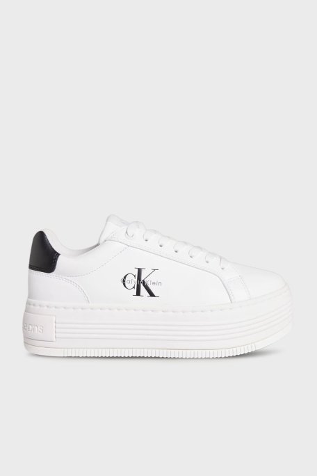Calvin Klein Deri Platform Sneaker YW0YW0187801W Bayan Ayakkabı YW0YW01878 01W BEYAZ-SİYAH - Calvin Klein