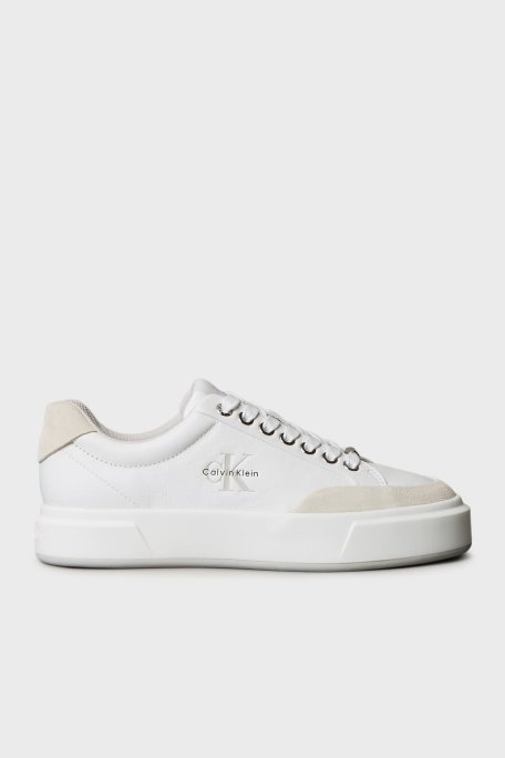 Calvin Klein Deri Süet Detaylı Sneaker YW0YW020230K7 Bayan Ayakkabı YW0YW02023 0K7 BEYAZ - Calvin Klein