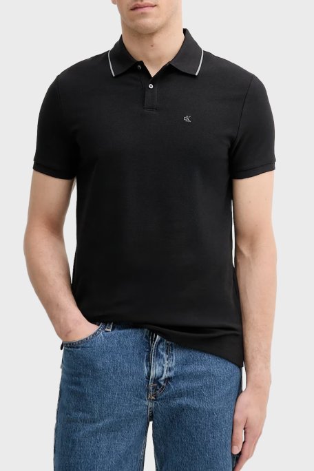 Calvin Klein Desenli % 100 Pamuk Regular Fit Düğmeli LV04LC239GUB1 Erkek Polo LV04LC239G UB1 SİYAH - Calvin Klein