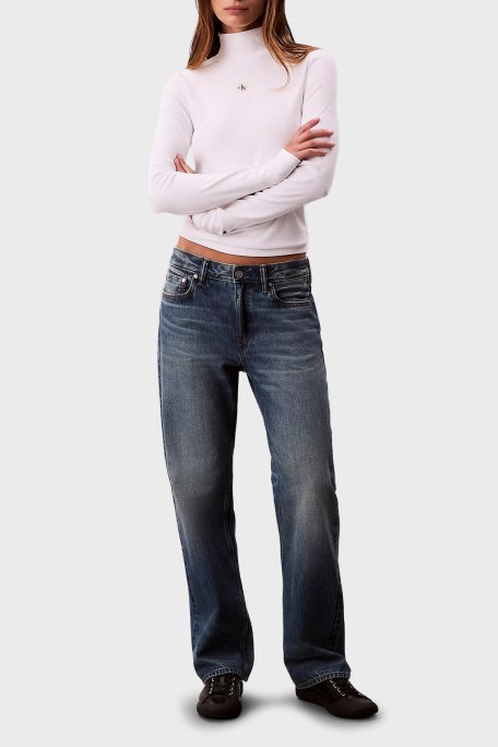 Calvin Klein Fitilli Logolu Pamuklu Slim Fit Balıkçı Yaka LV047D203GYAA Bayan Kazak LV047D203G YAA BEYAZ - Calvin Klein (1)