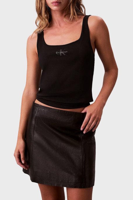 Calvin Klein Fitilli Logolu Pamuklu Slim Fit Yuvarlak Yaka LV047A804GUB1 Bayan Atlet LV047A804G UB1 SİYAH - Calvin Klein