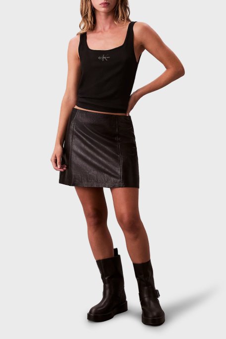 Calvin Klein Fitilli Logolu Pamuklu Slim Fit Yuvarlak Yaka LV047A804GUB1 Bayan Atlet LV047A804G UB1 SİYAH - Calvin Klein (1)