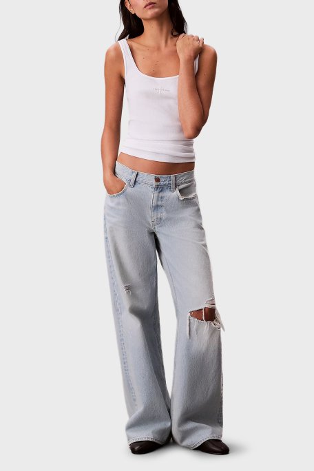 Calvin Klein Fitilli Logolu Pamuklu Slim Fit Yuvarlak Yaka LV047A804GYAA Bayan Atlet LV047A804G YAA BEYAZ - Calvin Klein (1)