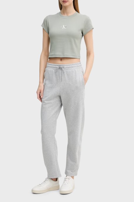 Calvin Klein Fitilli Pamuklu Slim Fit Bisiklet Yaka Crop LV047AB802PEZ Kadın T Shirt LV047AB802 PEZ HAKİ - Calvin Klein (1)