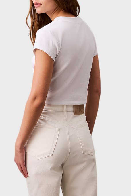 Calvin Klein Fitilli Pamuklu Slim Fit Bisiklet Yaka Crop LV047AB802YAA Bayan T Shirt LV047AB802 YAA BEYAZ - Calvin Klein (1)