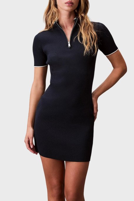 Calvin Klein Fitilli Slim Fit Yarım Fermuarlı Dik Yaka Mini Boy LV044C330GCEF Bayan Elbise LV044C330G CEF LACİVERT - Calvin Klein