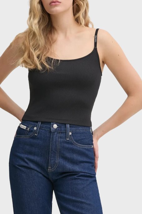 Calvin Klein Fitilli Streç Slim Fit Yuvarlak Yaka J20J225312BEH Bayan Top J20J225312 BEH SİYAH - Calvin Klein