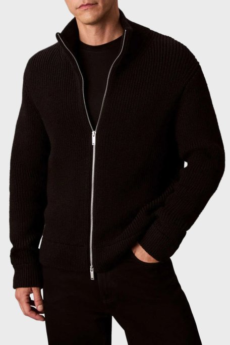 Calvin Klein Fitilli Yün Karışımlı Regular Fit Dik Yaka Fermuarlı LV04LD305GUB1 Erkek Hırka LV04LD305G UB1 SİYAH - Calvin Klein