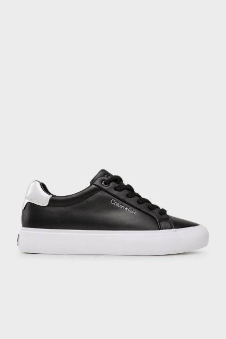 Calvin Klein Hakiki Deri Logo Detaylı Sneaker HW0HW016810GJ Bayan Ayakkabı HW0HW01681 0GJ SİYAH-BEYAZ - Calvin Klein