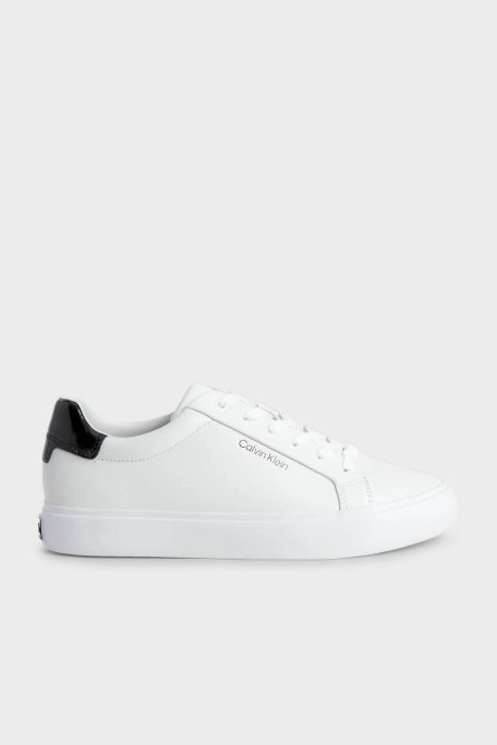 Calvin Klein Hakiki Deri Logolu Sneaker HW0HW016810K4 Bayan Ayakkabı HW0HW01681 0K4 BEYAZ-SİYAH - Calvin Klein