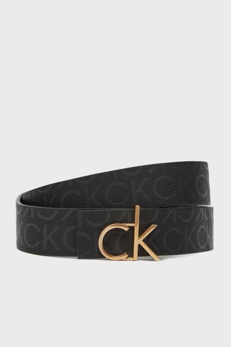 Calvin Klein Hakiki Deri Monogram Logo Baskılı Çift Taraflı LV04F7038GUB1 Bayan Kemer LV04F7038G UB1 SİYAH - Calvin Klein