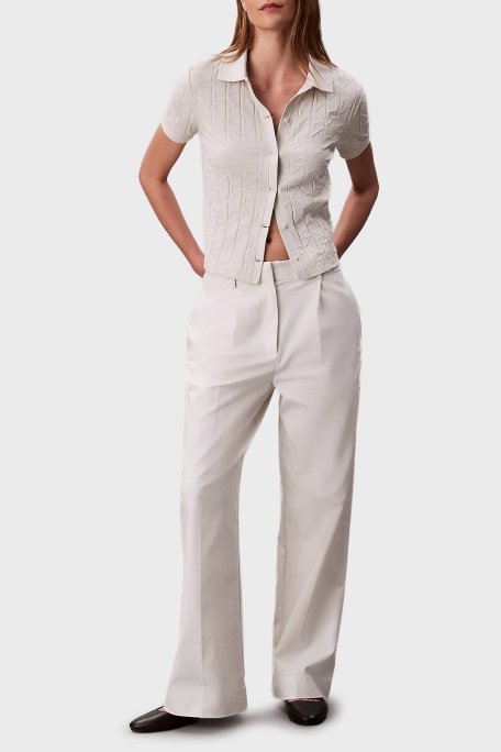 Calvin Klein Jakarlı Logolu Regular Fit Klasik Yaka Kısa Kollu LV044D209G67U Bayan Gömlek LV044D209G 67U TAŞ - Calvin Klein (1)